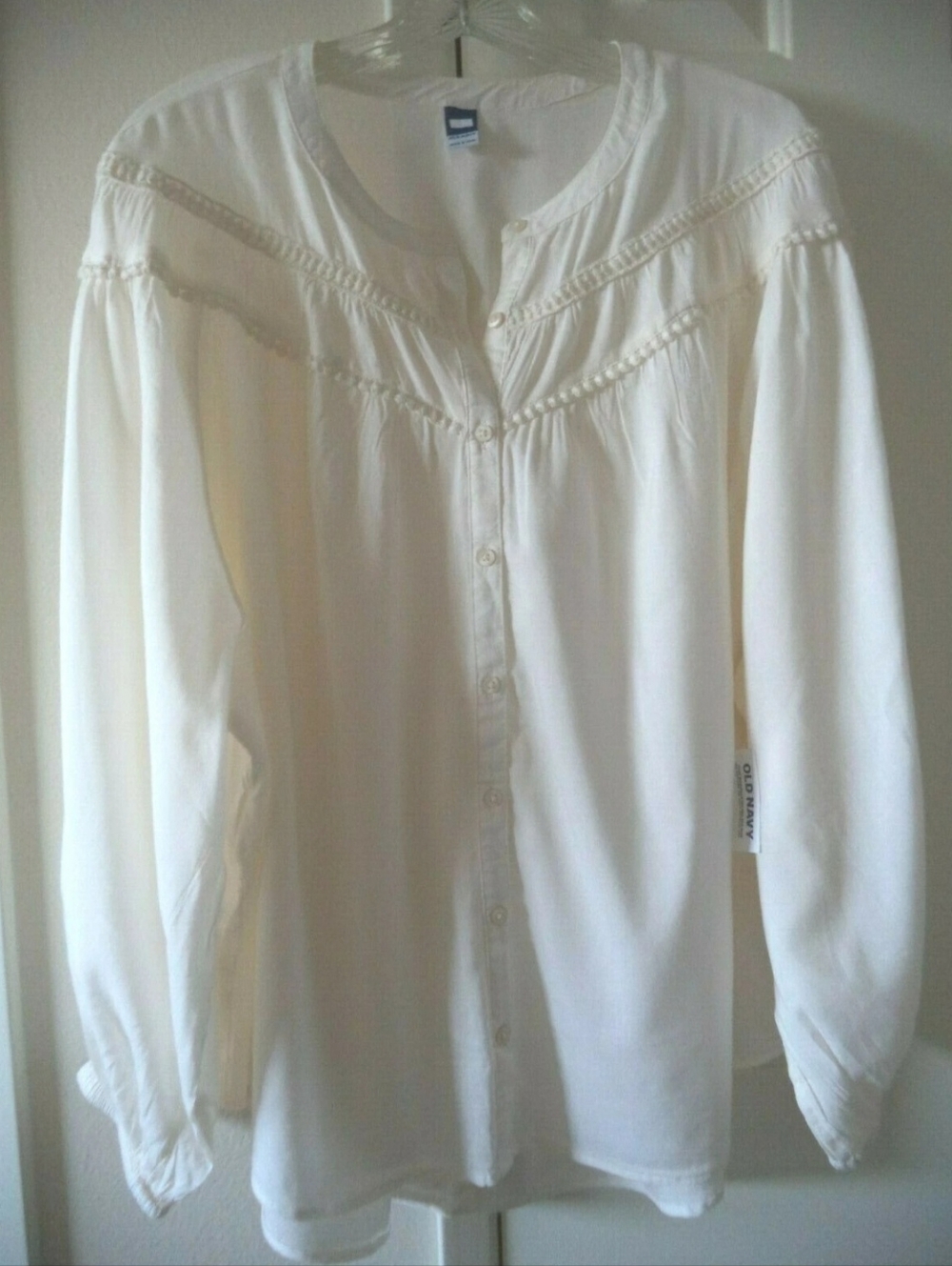 Old Navy Women's Cream Button-Front Blouse with Yoke Detail